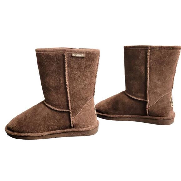 Bearpaw Brown Suede Leather Sheepskin Wool Lining Emma Short Winter Boots - Picture 2 of 13
